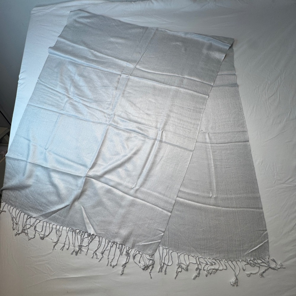 Pashmina Scarf Wrap Shawl Solid Silver Metallic Fringe Trim Luxurious 68x28